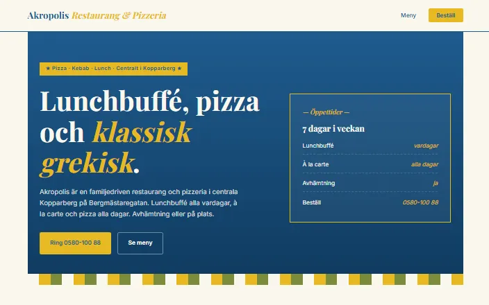 Skärmdump av Akropolis Restaurang & Pizzerias hemsida