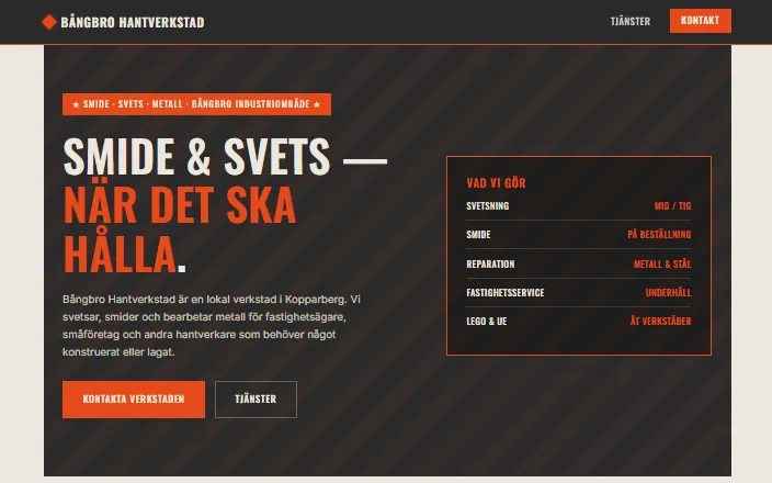 Skärmdump av Bångbro Hantverkstads hemsida