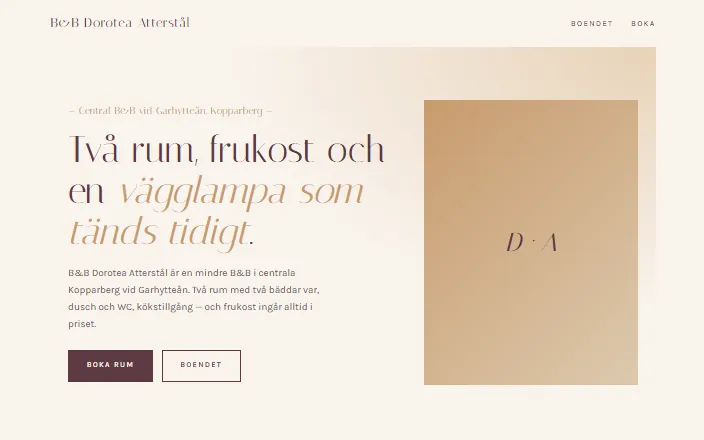 Skärmdump av B&B Dorotea Atterståls hemsida