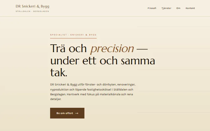 Skärmdump av DR Snickeri & Bygg ABs hemsida