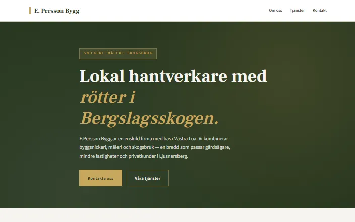 Skärmdump av E.Persson Byggs hemsida