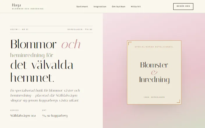Skärmdump av Haga Blommor och Inrednings hemsida