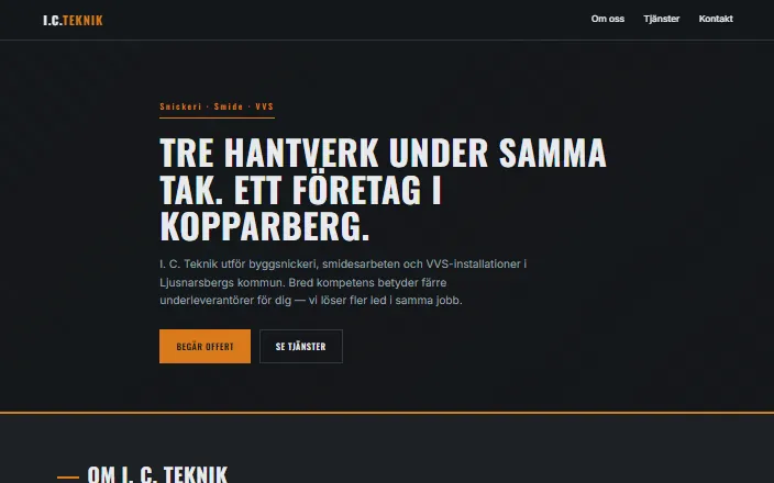 Skärmdump av I. C. Teknik Kopparbergs hemsida