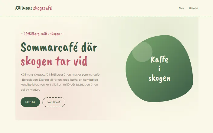 Skärmdump av Källmans skogscafés hemsida