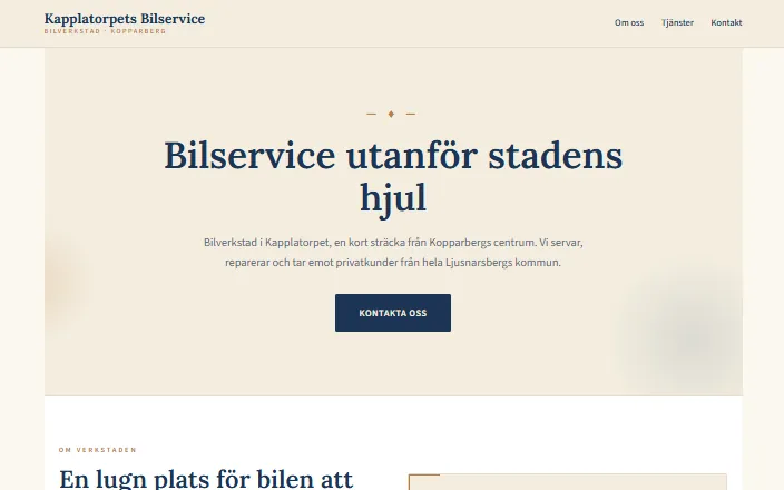 Skärmdump av Kapplatorpets Bilservices hemsida