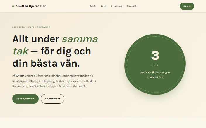 Skärmdump av Knuttes Djurcenters hemsida