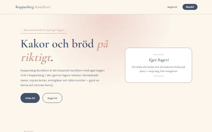 Skärmdump av Kopparberg Konditoris hemsida