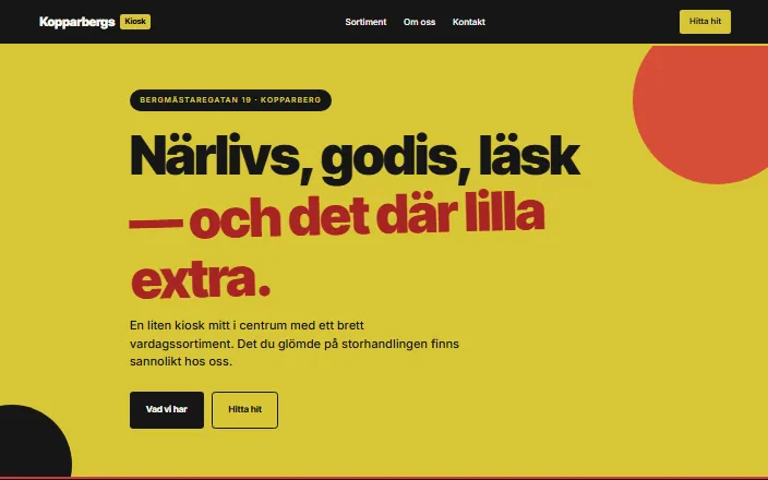 Skärmdump av Kopparbergs Kiosks hemsida