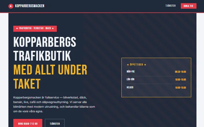 Skärmdump av Kopparbergsmackens hemsida
