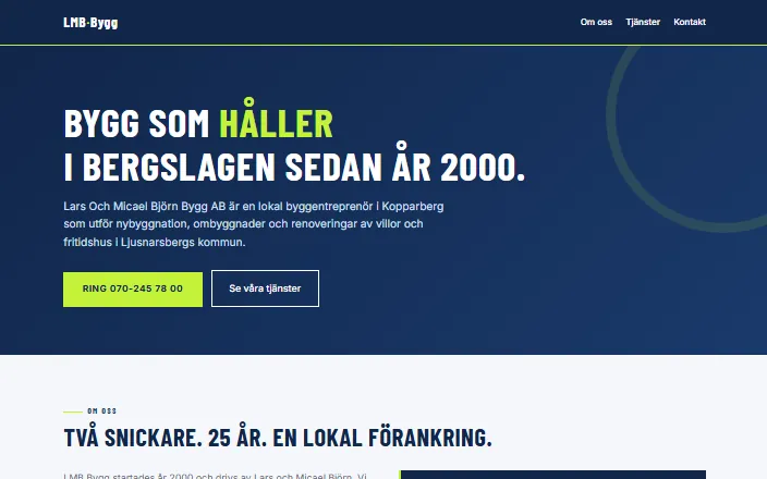 Skärmdump av Lars Och Micael Björn Bygg ABs hemsida