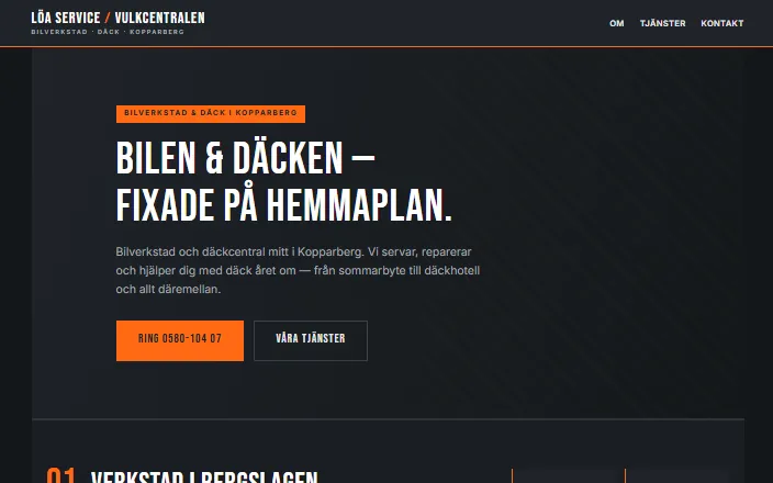 Skärmdump av Löa Service Vulkcentralens hemsida