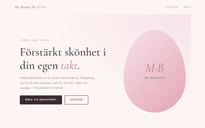 Skärmdump av MyBeautyMeeWilmas hemsida