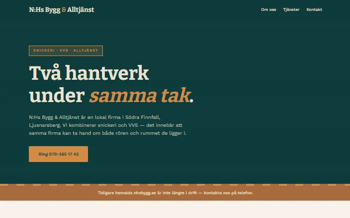 Skärmdump av N:Hs Bygg & Alltjänsts hemsida
