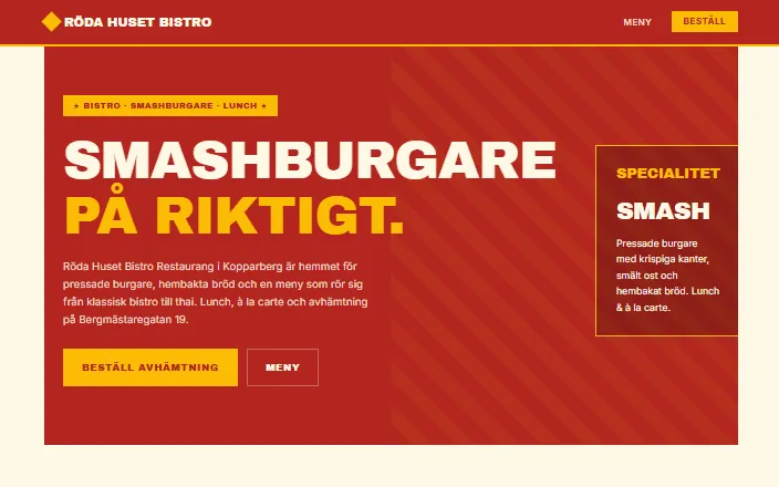 Skärmdump av Röda Huset Bistros hemsida