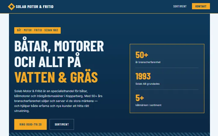 Skärmdump av Solab Motor & Fritids hemsida