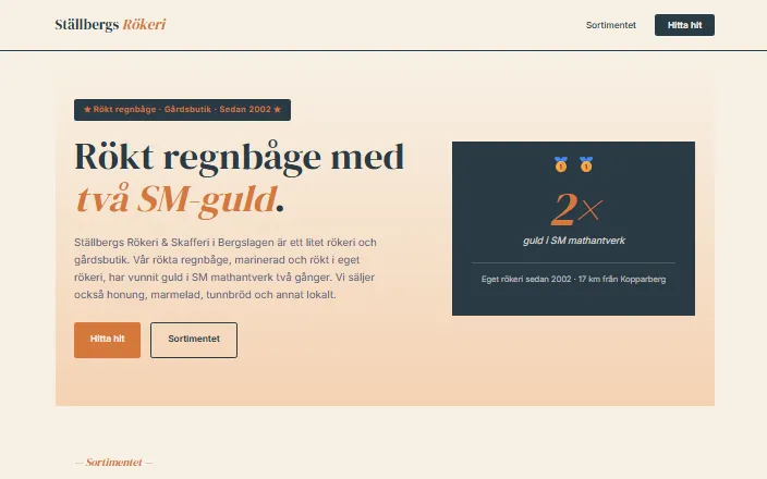 Skärmdump av Ställbergs Rökeri & Skafferis hemsida