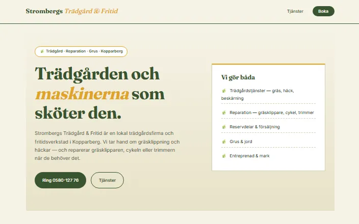 Skärmdump av Strombergs Trädgård & Fritids hemsida