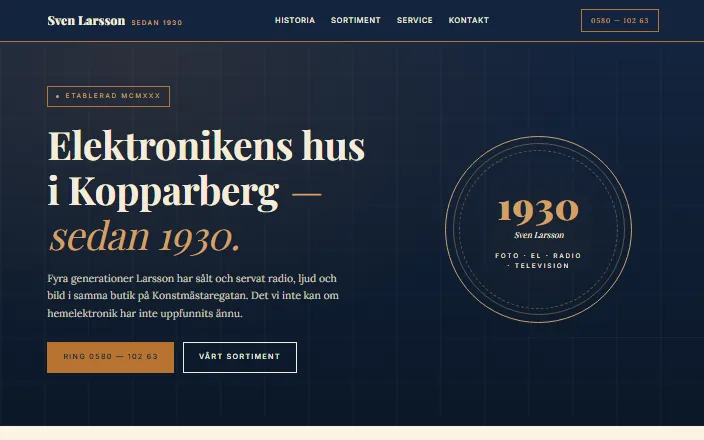 Skärmdump av Sven Larsson i Kopparberg ABs hemsida