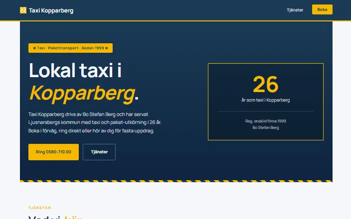 Skärmdump av Taxi Kopparbergs hemsida