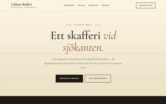 Skärmdump av Uddens Skafferi ABs hemsida