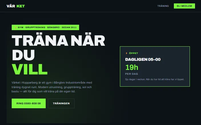 Skärmdump av Värkets hemsida