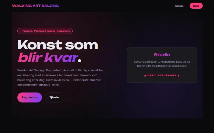 Skärmdump av Walking Art Salongs hemsida