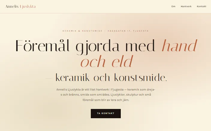 Skärmdump av Annelis Ljuslyktas hemsida