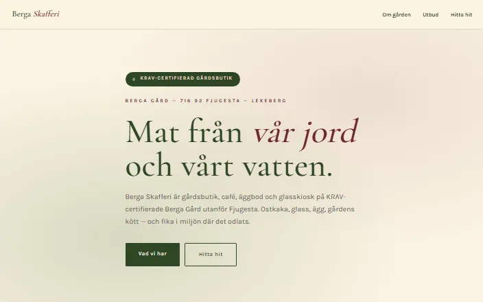 Skärmdump av Berga Skafferis hemsida