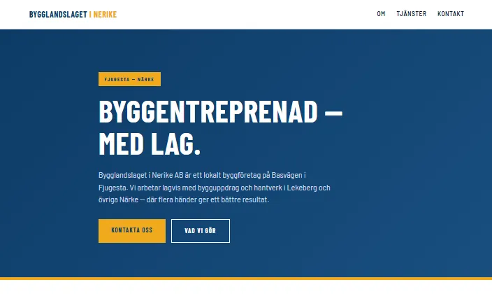 Skärmdump av Bygglandslaget i Nerike ABs hemsida