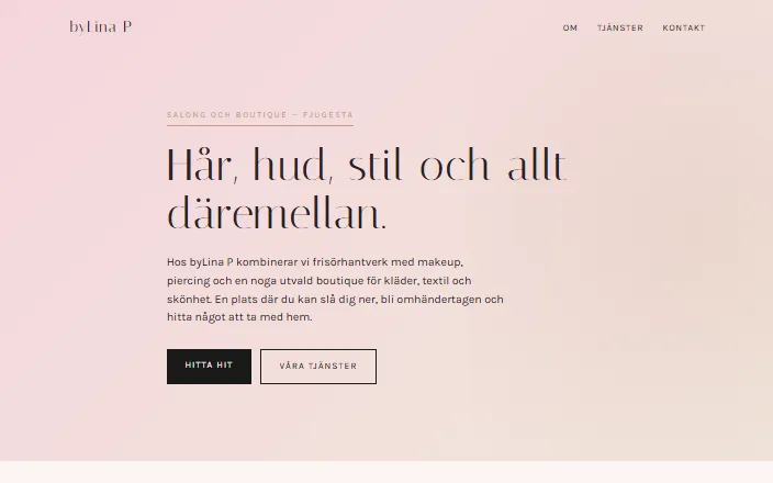 Skärmdump av byLina Ps hemsida