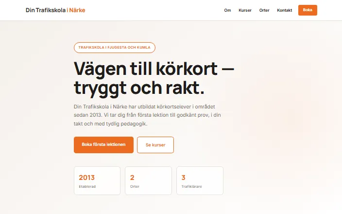 Skärmdump av Din Trafikskola i Närkes hemsida