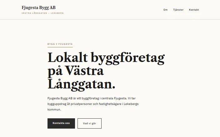 Skärmdump av Fjugesta Bygg ABs hemsida