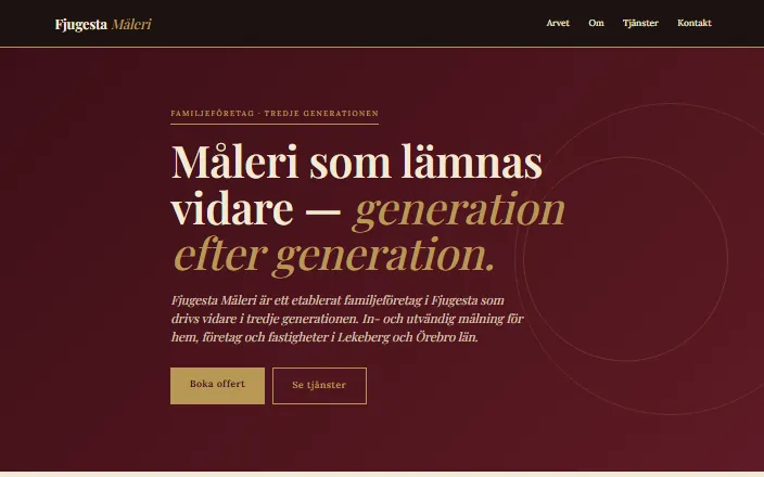 Skärmdump av Fjugesta Måleri ABs hemsida