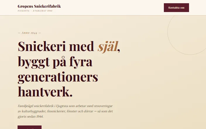 Skärmdump av AB Gropens Snickerifabriks hemsida