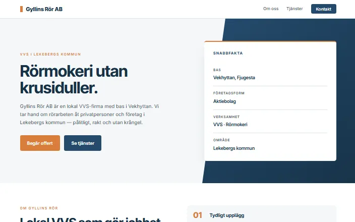 Skärmdump av Gyllins Rör ABs hemsida