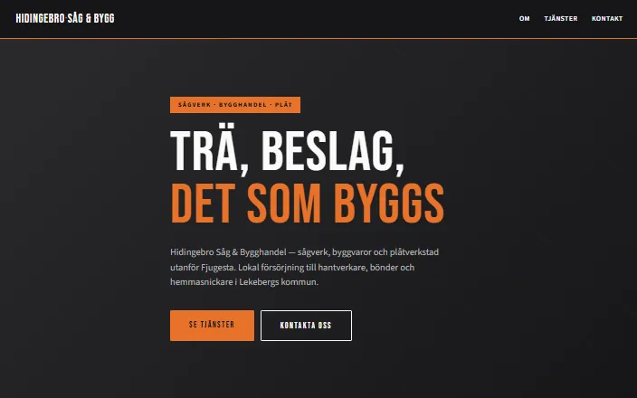 Skärmdump av Hidingebro Såg & Bygghandels hemsida