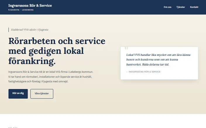 Skärmdump av Ingvarssons Rör & Services hemsida