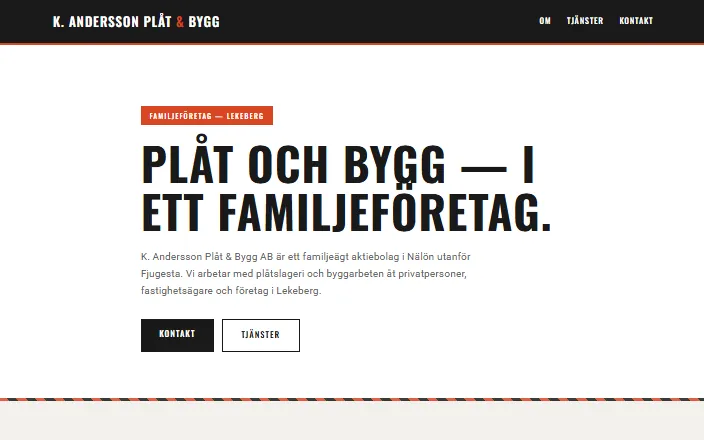 Skärmdump av K. Andersson Plåt & Bygg ABs hemsida