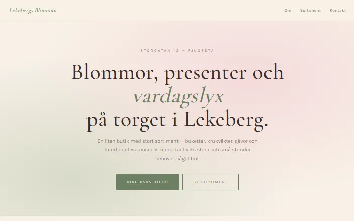 Skärmdump av Lekebergs Blommors hemsida