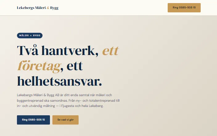 Skärmdump av Lekebergs Måleri & Bygg ABs hemsida