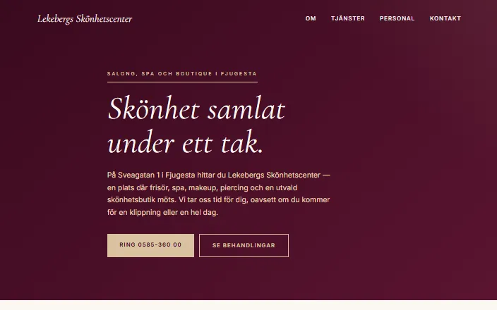 Skärmdump av Lekebergs Skönhetscenters hemsida