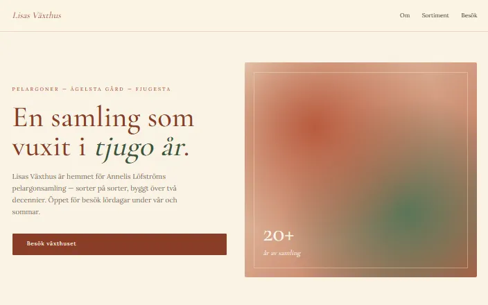 Skärmdump av Lisas Växthuss hemsida