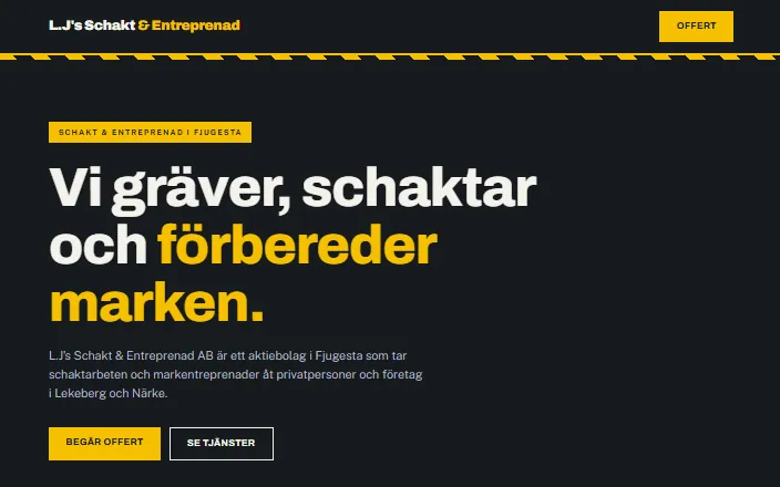 Skärmdump av L.J's Schakt & Entreprenad ABs hemsida