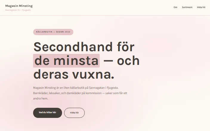 Skärmdump av Magasin Minstings hemsida