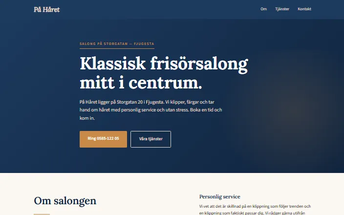 Skärmdump av På Hårets hemsida