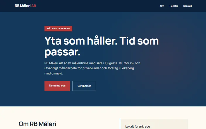 Skärmdump av RB Måleri ABs hemsida