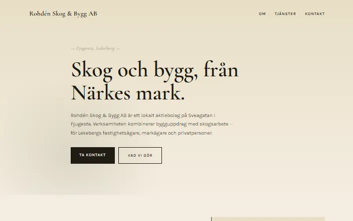 Skärmdump av Rohdén Skog & Bygg ABs hemsida