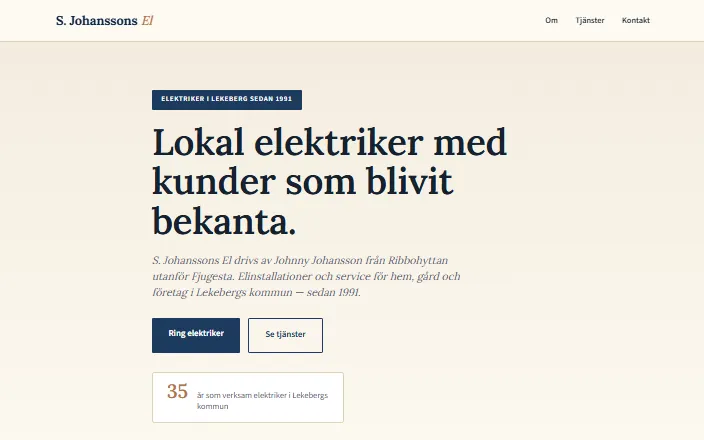 Skärmdump av S. Johanssons Els hemsida