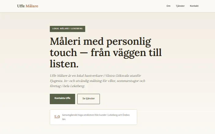 Skärmdump av Uffe Målares hemsida