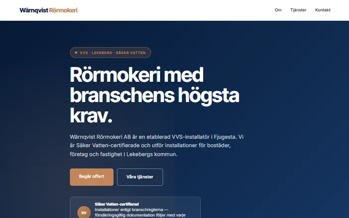 Skärmdump av Wärnqvist Rörmokeri ABs hemsida